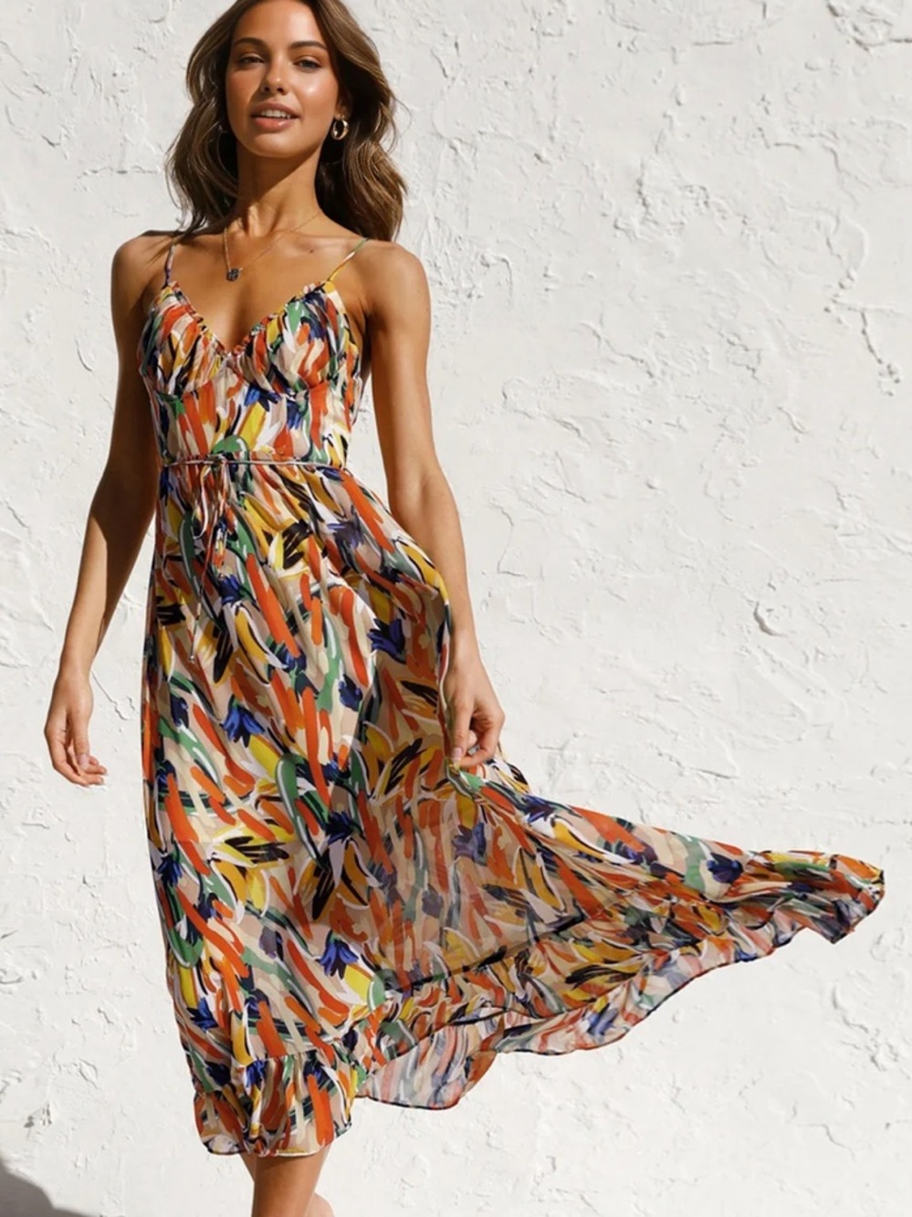 Commense Multi Color Print Cami Midi Dress